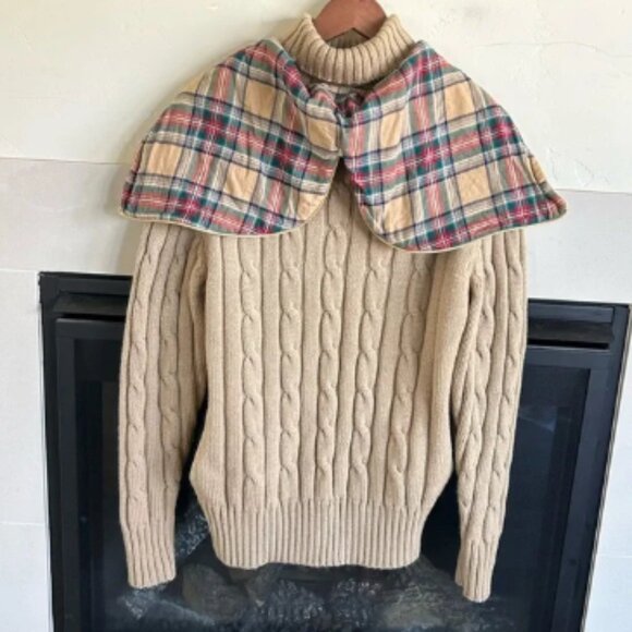 Gant Rugger Beige Wool Hoodie Jacket sz M RARE Cable Knit Sweater Varsity Preppy - Picture 2 of 11